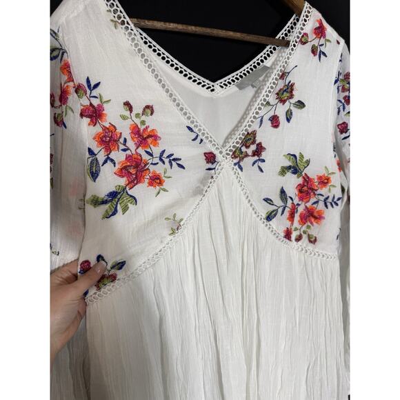 Fairy J Gee Embroidered Crochet Dress Women White Boho Peasant Cottage 1X Plus - Picture 6 of 8